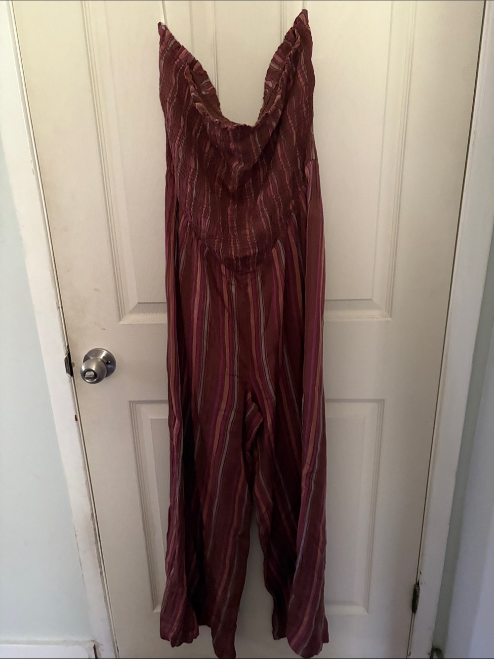 American Eagle Outfitters Burgundy Striped Wide-Leg Jumpsuit